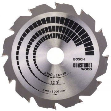 Bosch Construct Wood - Panza fierastrau circular lemn cu cuie 190x30x2.6 mm 12 dinti