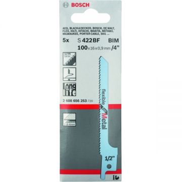 Bosch S 422 BF - Set panze fierastrau sabie bimetal 100 mm 14 dinti/inch dantura standard 5 bucati