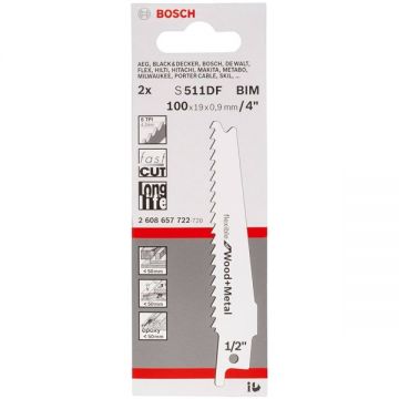 Bosch S 511 DF - Set panze fierastrau sabie bimetal 100 mm 6 dinti/inch dantura standard 2 bucati