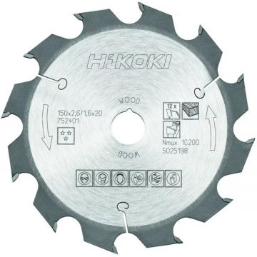 HiKOKI 752401 - Panza fierastrau circular lemn 150x20/16x2.6 mm 12 dinti