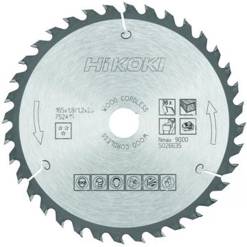 HiKOKI 752415 - Panza fierastrau circular lemn 165x20x1.8 mm 36 dinti