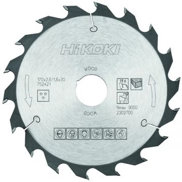 HiKOKI 752421 - Panza fierastrau circular lemn 170x30/20x2.6 mm 18 dinti