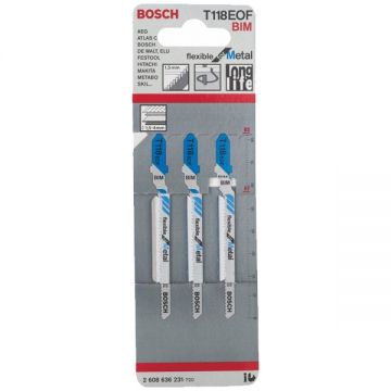 Bosch T 118 EOF - Set panze fierastrau pendular tija cu un prag de prindere (T) 83 mm metal taiere curba fina 3 bucati