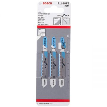 Bosch T 118 GFS - Set panze fierastrau pendular tija cu un prag de prindere (T) 83 mm inox taiere dreapta fina 3 bucati