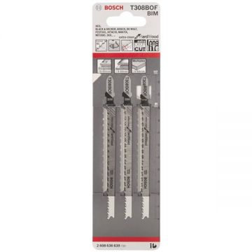 Bosch T 308 BOF - Set panze fierastrau pendular tija cu un prag de prindere (T) 117 mm lemn taiere curba fina 3 bucati