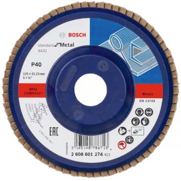 Bosch X431 - Disc lamelar profil drept 125x22.2 mm granulatie 40