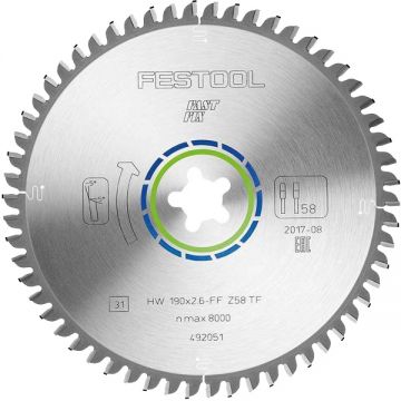 Festool 190x2.6 FF TF58 - Panza fierastrau circular aluminiu 190xFastFixx2.6 mm 58 dinti