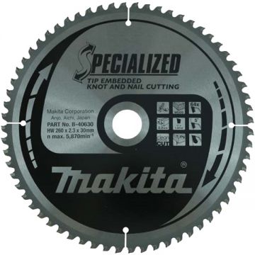 Makita B-40630 - Panza fierastrau circular lemn cu cuie 260x30x2.3 mm 64 dinti