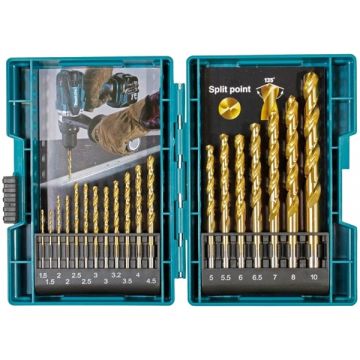 Makita B-67795 - Set burghie metal HSS-TIN 1.5-10 mm tija cilindrica 19 bucati