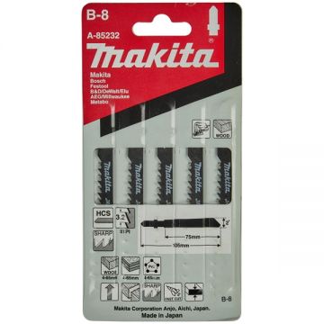 Makita B-8 - Set panze fierastrau pendular tija cu un prag de prindere (T) 75 mm lemn taiere dreapta fina 5 bucati