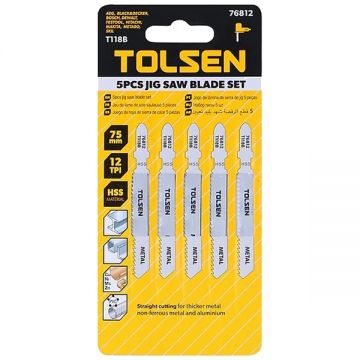 Tolsen T 118 B - Set panze fierastrau pendular tija cu un prag de prindere (T) 75 mm metal taiere dreapta fina 5 bucati