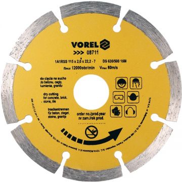 Vorel 08711 - Disc diamantat de taiere segmentat 115x22.2x2 mm taiere uscata