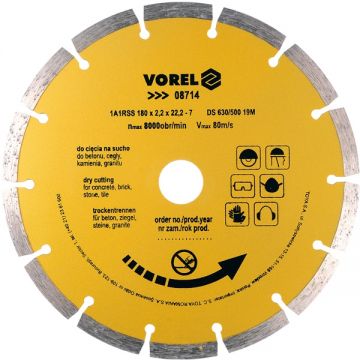 Vorel 08714 - Disc diamantat de taiere segmentat 180x22.2x2.2 mm taiere uscata