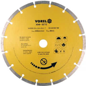 Vorel  08715 - Disc diamantat de taiere segmentat 230x22.2x2.4 mm taiere uscata