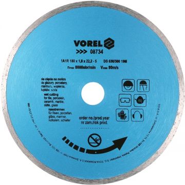 Vorel 08734 - Disc diamantat de taiere continuu 180x22.2x1.8 mm taiere umeda