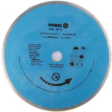 Vorel  08735 - Disc diamantat de taiere continuu 230x22.2x2.6 mm taiere umeda