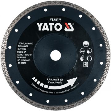 Yato YT-59975 - Disc diamantat de taiere continuu 230x22.2x2 mm taiere umeda si uscata