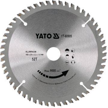 Yato  YT-60905 - Panza fierastrau circular aluminiu 160x20x2.2 mm 52 dinti