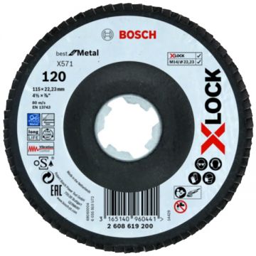 Bosch PRO Steel and Stainless Steel X571 - Disc lamelar profil convex 115x22.2 mm granulatie 120