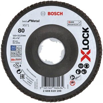 Bosch PRO Steel and Stainless Steel X571 - Disc lamelar profil convex 115x22.2 mm granulatie 80