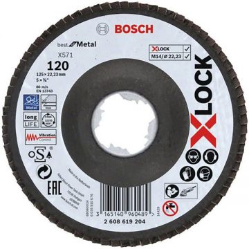 Bosch PRO Steel and Stainless Steel X571 - Disc lamelar profil convex 125x22.2 mm granulatie 120