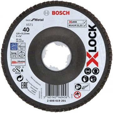 Bosch PRO Steel and Stainless Steel X571 - Disc lamelar profil convex 125x22.2 mm granulatie 40