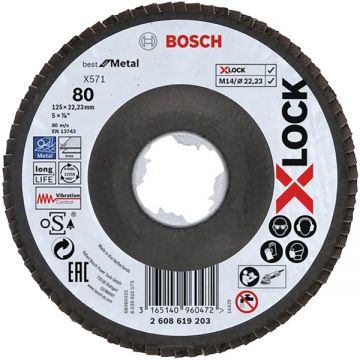 Bosch PRO Steel and Stainless Steel X571 - Disc lamelar profil convex 125x22.2 mm granulatie 80