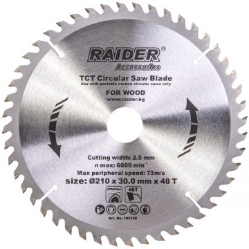 Raider  163150 - Panza fierastrau circular lemn 210x30x2.5 mm 48 dinti