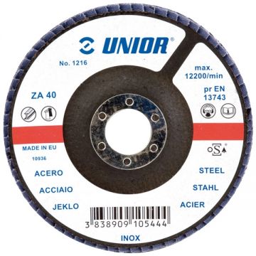 Unior 1216 - Disc lamelar profil drept 115x22 mm granulatie 40