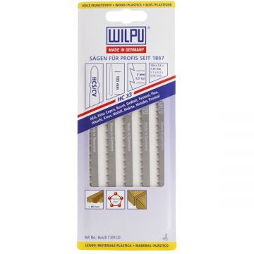 Wilpu HC 33 - Set panze fierastrau pendular tija cu un prag de prindere (T) 132 mm lemn taiere dreapta fina 5 bucati