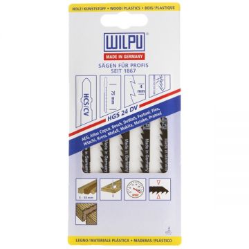 Wilpu HGS 24 DV - Set panze fierastrau pendular tija cu un prag de prindere (T) 100 mm lemn taiere curba grosiera 5 bucati