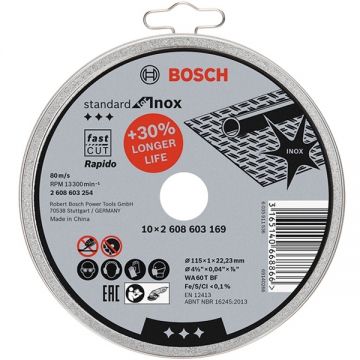 Bosch Standard for Inox - Set discuri taiere inox 115x22.2x1 mm 10 bucati