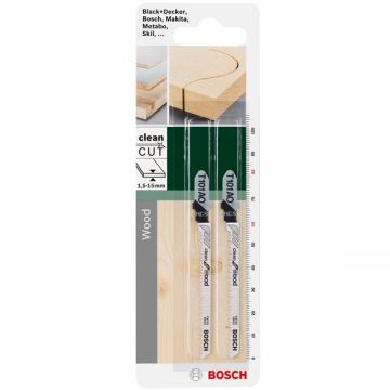 Bosch T 101 AO - Set panze fierastrau pendular tija cu un prag de prindere (T) 82 mm lemn taiere curba fina 2 bucati