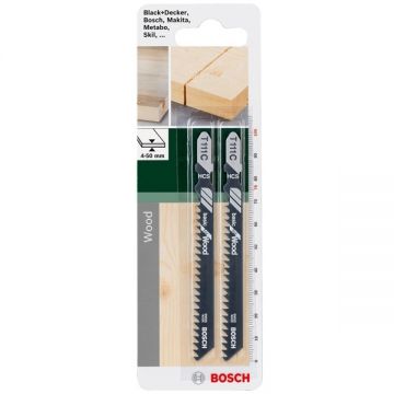 Bosch T 111 C - Set panze fierastrau pendular tija cu un prag de prindere (T) 100 mm lemn taiere dreapta fina 2 bucati