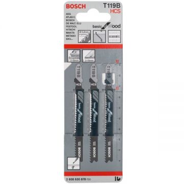 Bosch T 119 B - Set panze fierastrau pendular tija cu un prag de prindere (T) 92 mm lemn taiere dreapta fina 3 bucati