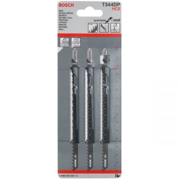 Bosch T 344 DP - Set panze fierastrau pendular tija cu un prag de prindere (T) 152 mm lemn taiere dreapta fina 3 bucati