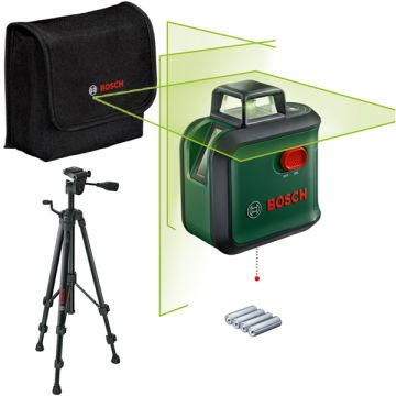 Bosch AdvancedLevel 360 - Nivela laser cu linii 24 m +/-0.4 mm/m 2 linii laser fascicul verde trepied geanta textila