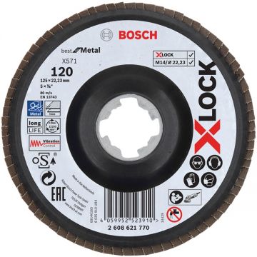 Bosch Best for Metal - Disc lamelar profil convex 125x22.2 mm granulatie 120