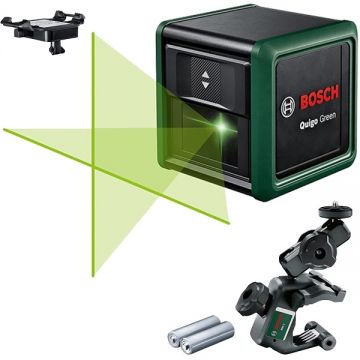 Bosch Quigo Green - Nivela laser cu linii 12 m +/- 0.6 mm/m 2 linii laser fascicul verde suport perete