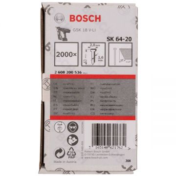 Bosch SK64 20NR - Set cuie cap inecat inclinare 20 grade 63 mm GNH 18V-64 GNH 18V-64 M GNH 18V-64-2 GNH 18V-64-2 M GSK 18.0 V-LI 2000 bucati