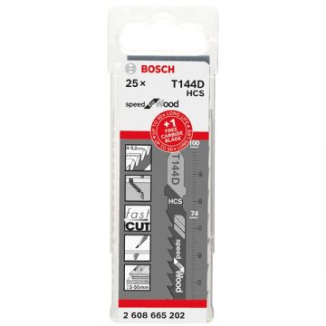 Bosch T 144 D + T 144 DHM - Set panze fierastrau pendular tija cu un prag de prindere (T) 100 mm lemn taiere dreapta grosiera 25 bucati