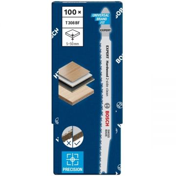 Bosch T 308 BF EXPERT - Set panze fierastrau pendular tija cu un prag de prindere (T) 117 mm lemn taiere dreapta fina 100 bucati