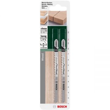 Bosch T 308 BFP - Set panze fierastrau pendular tija cu un prag de prindere (T) 117 mm lemn taiere dreapta fina 2 bucati