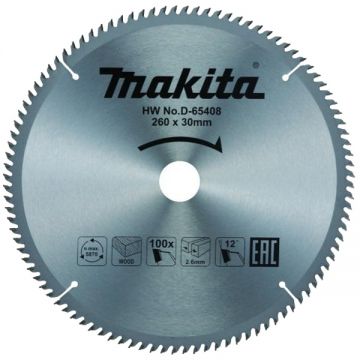 Makita D-65408 - Panza fierastrau circular lemn 260x30x2.6 mm 100 dinti