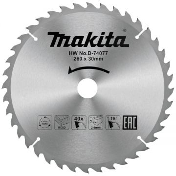 Makita D-74077 - Panza fierastrau circular lemn 260x30x2.6 mm 40 dinti