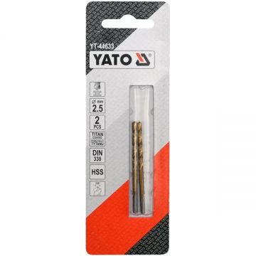 Yato YT-44633 - Set burghie metal HSS-TIN 2.5 mm tija cilindrica 2 bucati