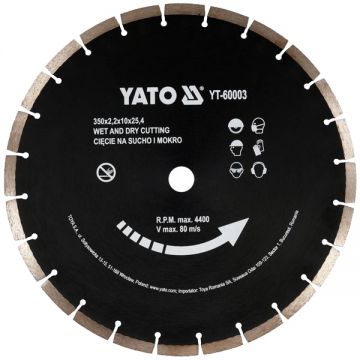 Yato YT-60003 - Disc diamantat de taiere segmentat 350x25.4x3.4 mm taiere umeda si uscata