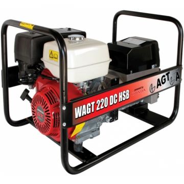 AGT WAGT 220 DC HSB - Generator sudura 6.5 kVA 40-220 A Honda GX 390 13 CP benzina fara plumb pornire mecanica voltmetru contor ore functionare protectie termica senzor lipsa ulei trifazat