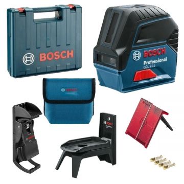 Bosch GCL 2-15 + RM 1 - Nivela laser cu linii si puncte 2 linii laser 15 m 2 puncte laser 10 m +/-0.3 mm/m suport perete valiza plastic