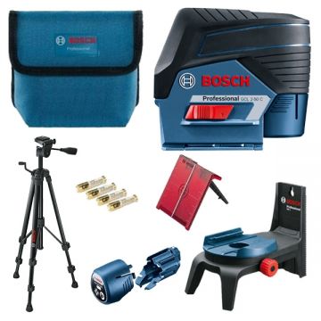 Bosch GCL 2-50 C + RM 2 + BT 150 - Nivela laser cu linii si puncte 2 linii laser 20 m 2 puncte laser 10 m +/-0.3 mm/m suport perete trepied geanta textila